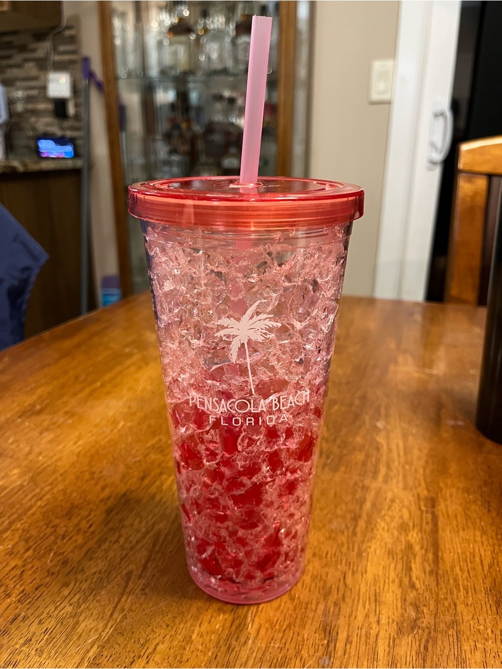 Pensacola Beach Florida Pink Red Crushed Ice Tumbler with Straw
